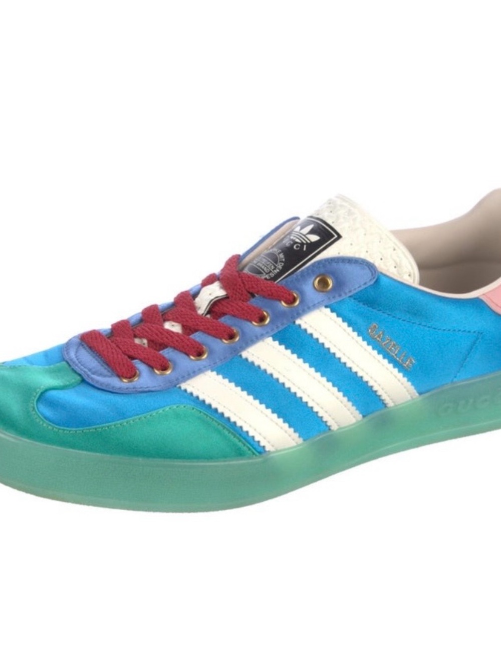 Gucci x Adidas collab Blue, Teal & Pink satin Gazelle Sneaker - Picture 2 of 5